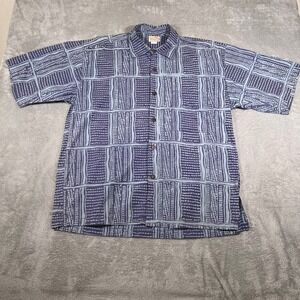 Noa Noa Shirt Mens Large Blue Hawaii‎ Cotton Hand Made in Indonesia Button Up
